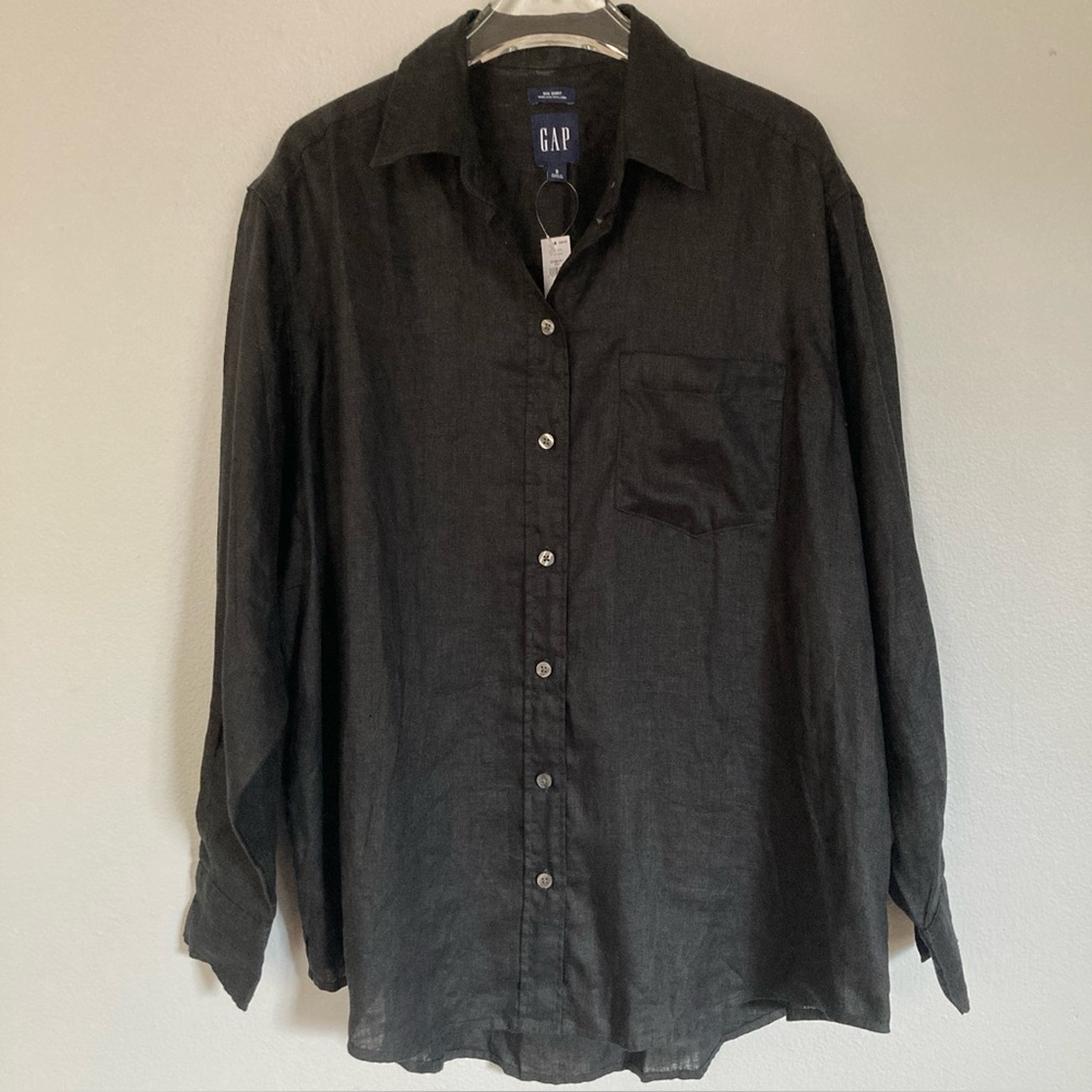 GAP Big Shirt in Black 100% Linen Oversized Button Up